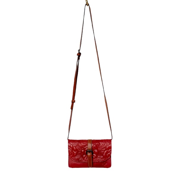 Patricia Nash Red Leather Rose Tooled Crossbody Purse Bag Torri - Picture 3 of 6